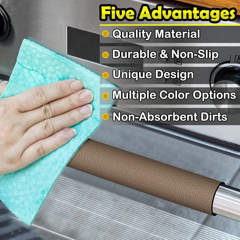 Royleath Refrigerator Door Handle Covers, 6PCS, Leather Kitchen Appliance Handle Covers, Keep Your Fridge Microwave Oven Stove or Dishwasher Clean, Stains Dirty Oils, Kitchen Decor(Chocolate) - Image 3